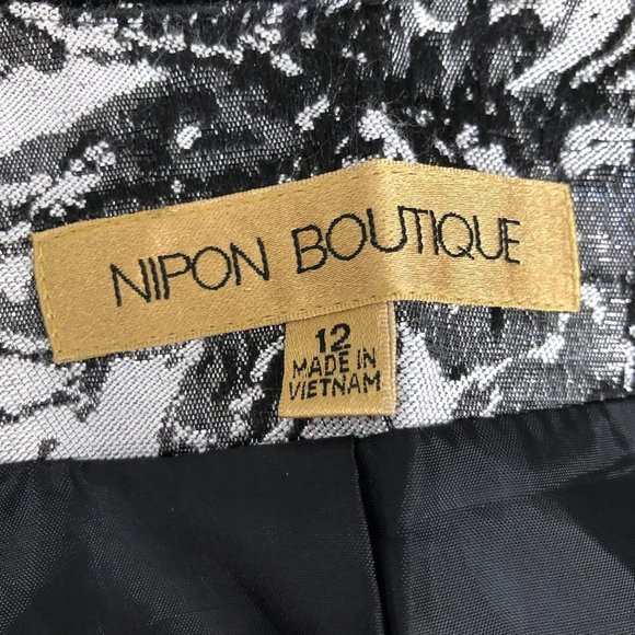 𝅺new - NIPON BOUTIQUE Metallic Silver & Black Floral Blazer - Size 12 - Picture 4 of 6